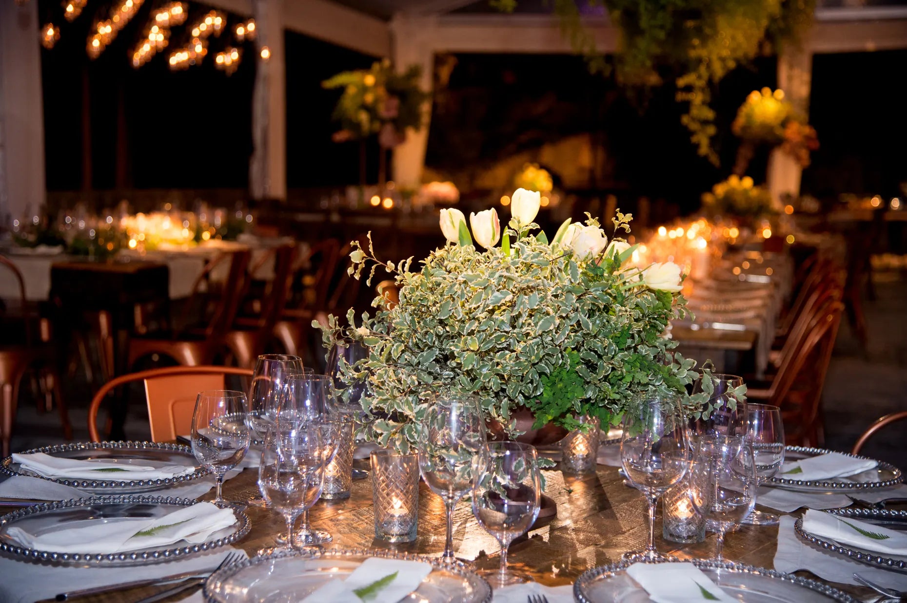 Candlelit garden reception at a Miami estate